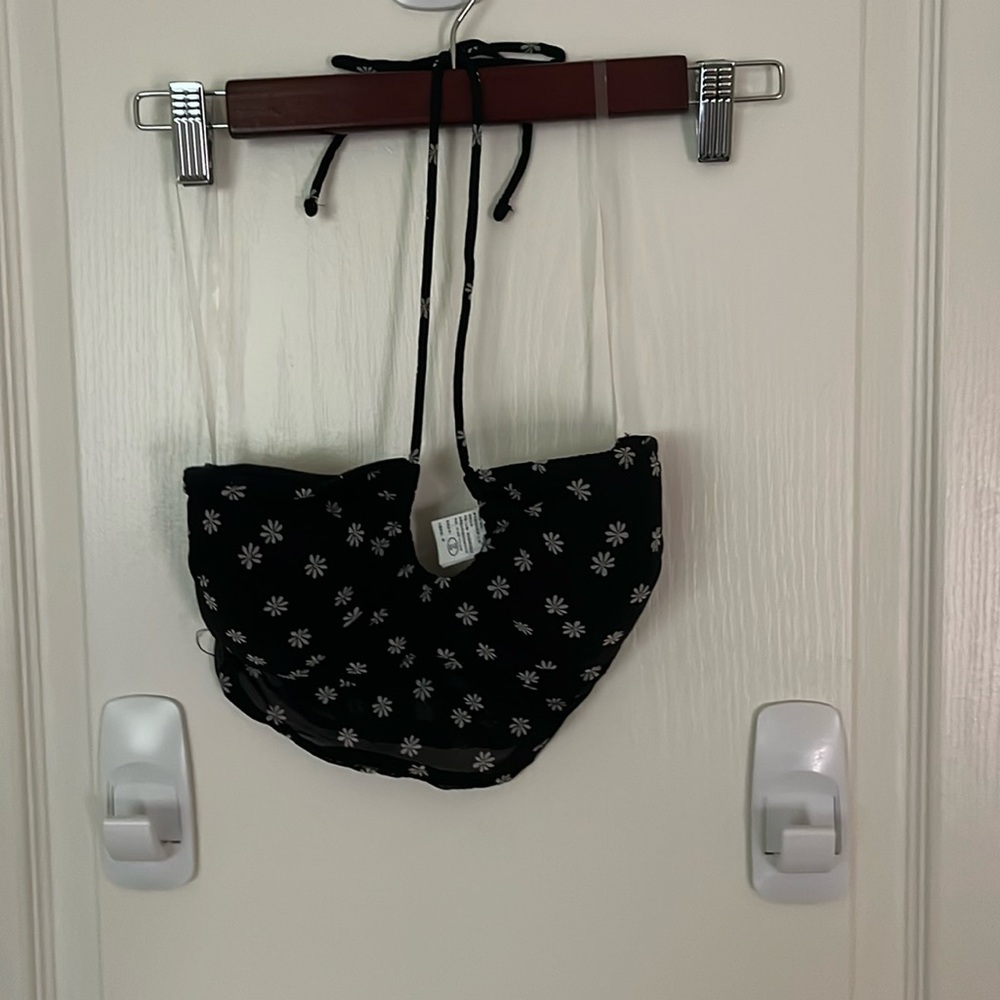 Hollister halter top black with sunflowers size small never worn